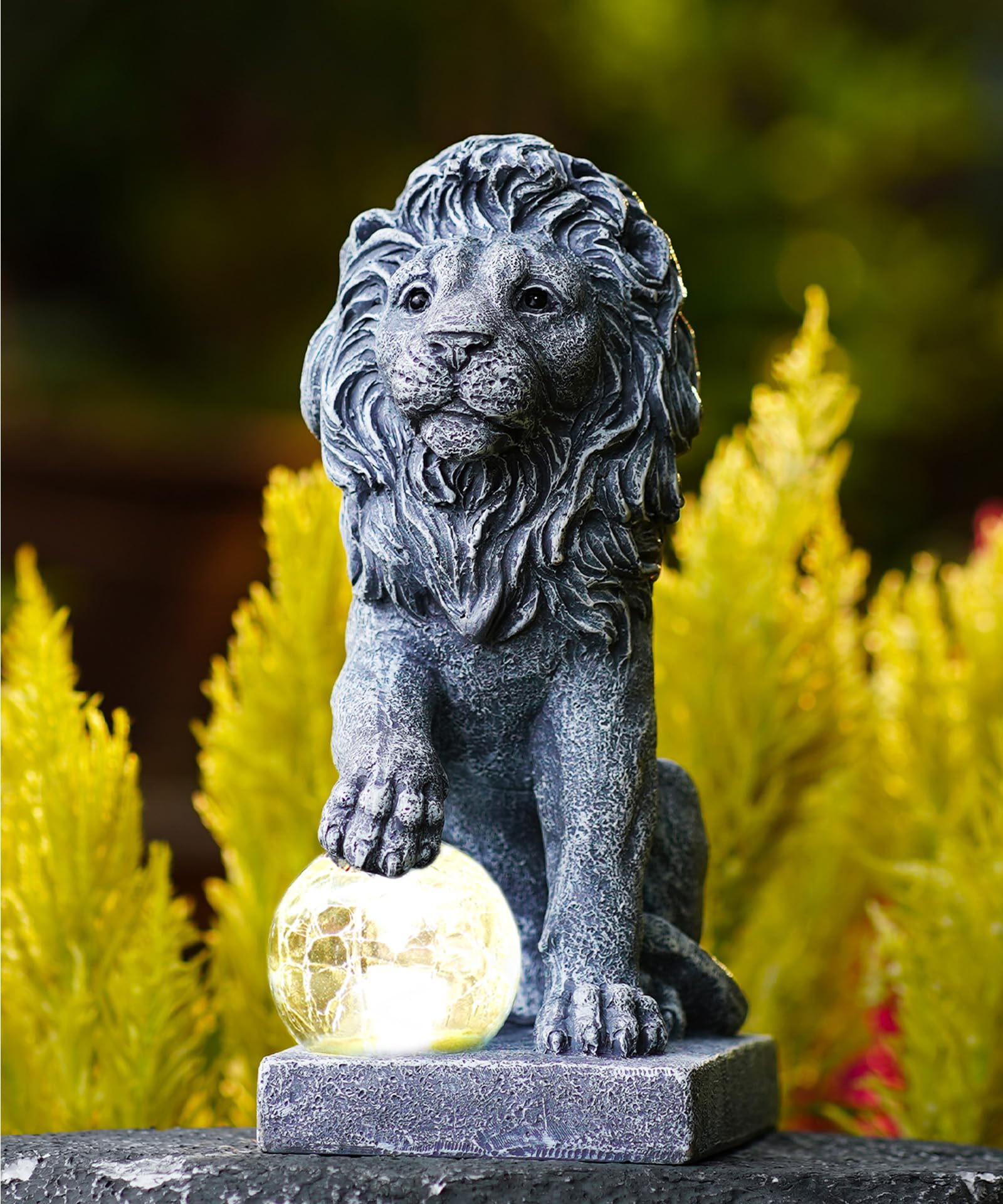 Figurines de lion Yeomoo décoratives avec lampes solaires - Boule - Décoration de jardin - Cadeau d'anniversaire pour homme et femme
