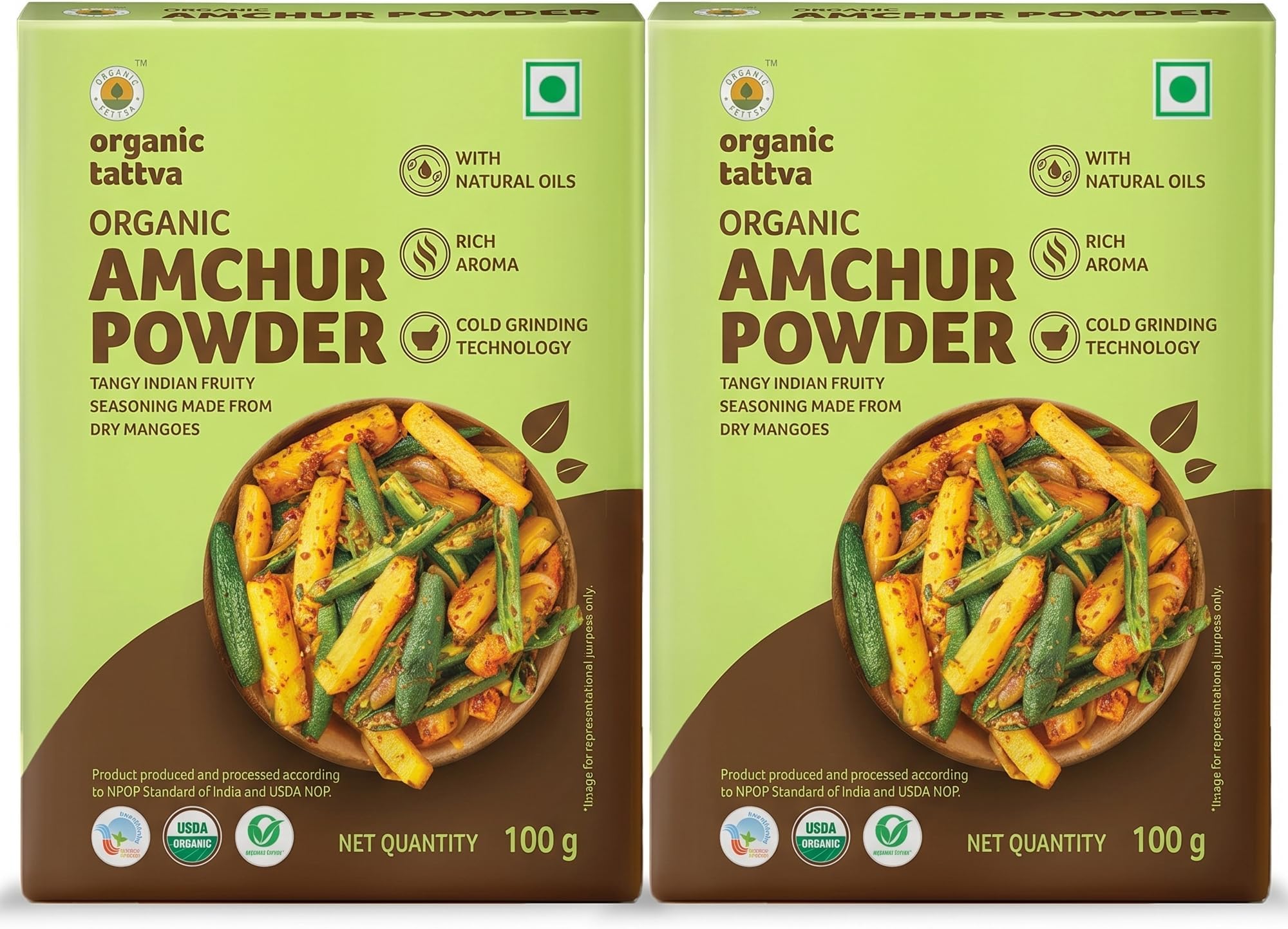 Organic Amchur (Dry Mango) Powder, Natural, Tangy Spice, 100g, Pack of 2