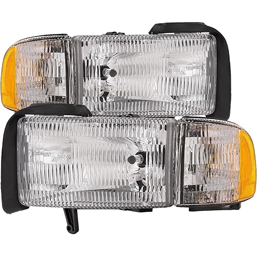 HEADLIGHTSDEPOT Chrome Housing Halogen Headlights Compatible with Dodge Ram 1500 2500 3500 Includes Left Driver and Right Passenger Side Headlamps