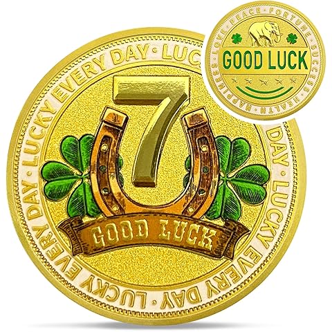 Gold Double Sided Lucky Coin Penny - Novelty Four Leaf Clover Lucky Charm - Horsesh...