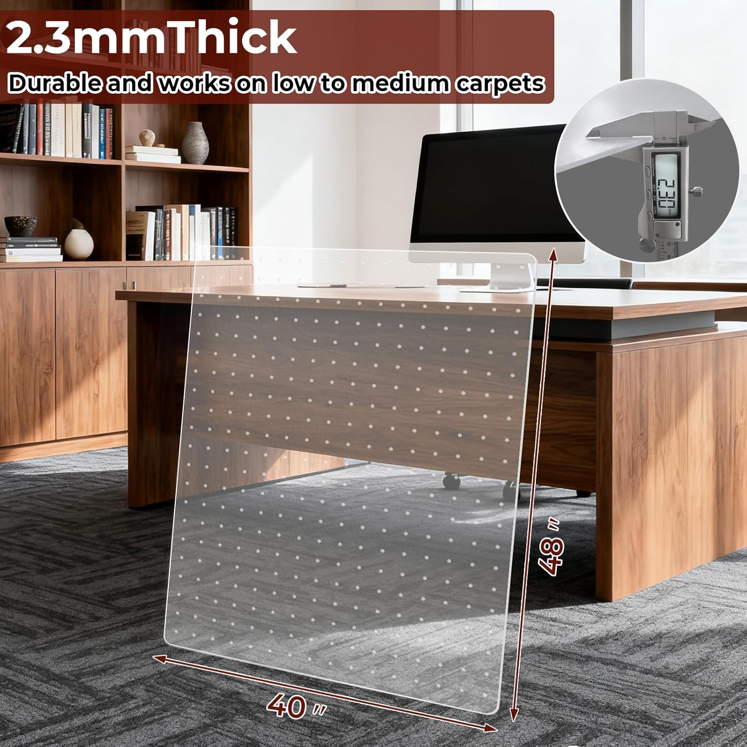 AiBOB Office Chair Mat for Carpet, 40" x 48" Heavy Duty Computer Desk Chair Mats for Carpeted Floors, Easy Chair Movement Hard Clear Carpet Chair Mats, Ship Flat