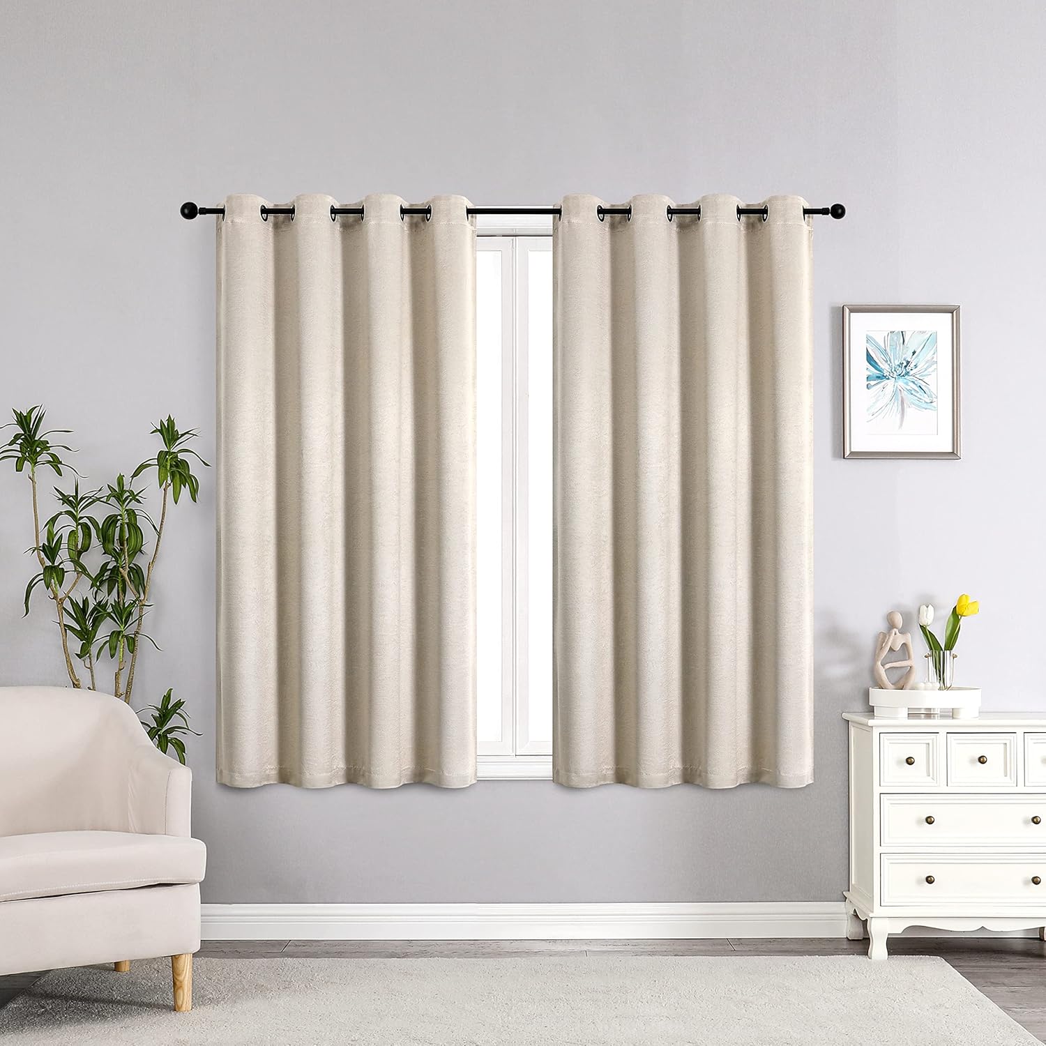 Regal Home Collections Room Darkening Curtains 2-Panel Set - Noise Reducing, Energy Saving Room Darkening Window Curtains & Drapes for Bedroom, Living Room (52in W x 63in L - 2 Panels, Beige)