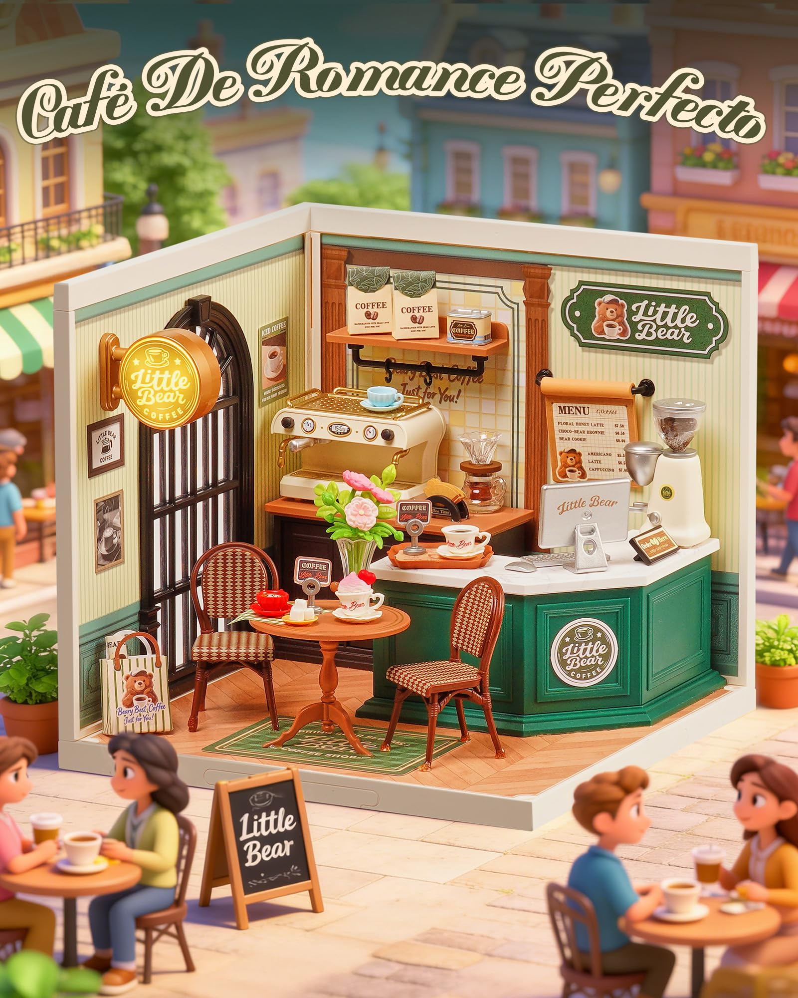 Rolife Super Creator Maquetas DIY Miniature House Kit Casas Miniaturas para Montar Maquetas Madera para Construir Adultos Caja Expositora Apilable Sin Pegamento Romance Café