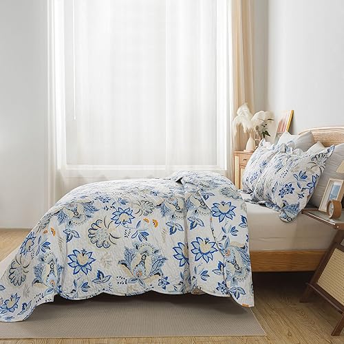 Miniatura 5 de HoneiLife - Juego de edredón de 3 piezas, colcha de microfibra, ropa de cama para todas las estaciones, ligero, diseño retro de flores silvestres,