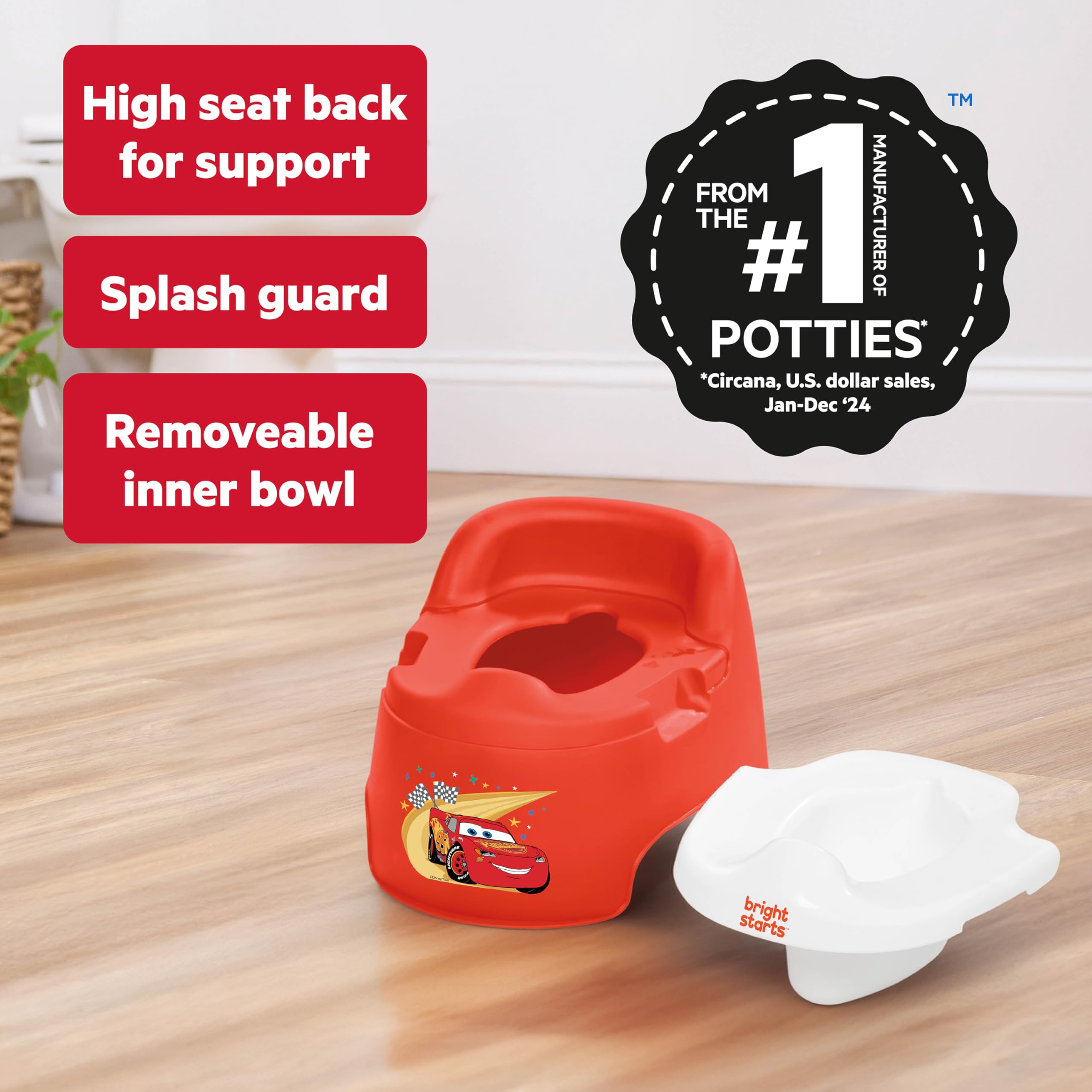 Bright Starts Disney and Pixar Cars Full Comfort Potty Training Toilet, Easy Clean Removable Bowl, Splash Guard, High Back for Comfort & Stability, Toddlers up to 50 lbs - 3