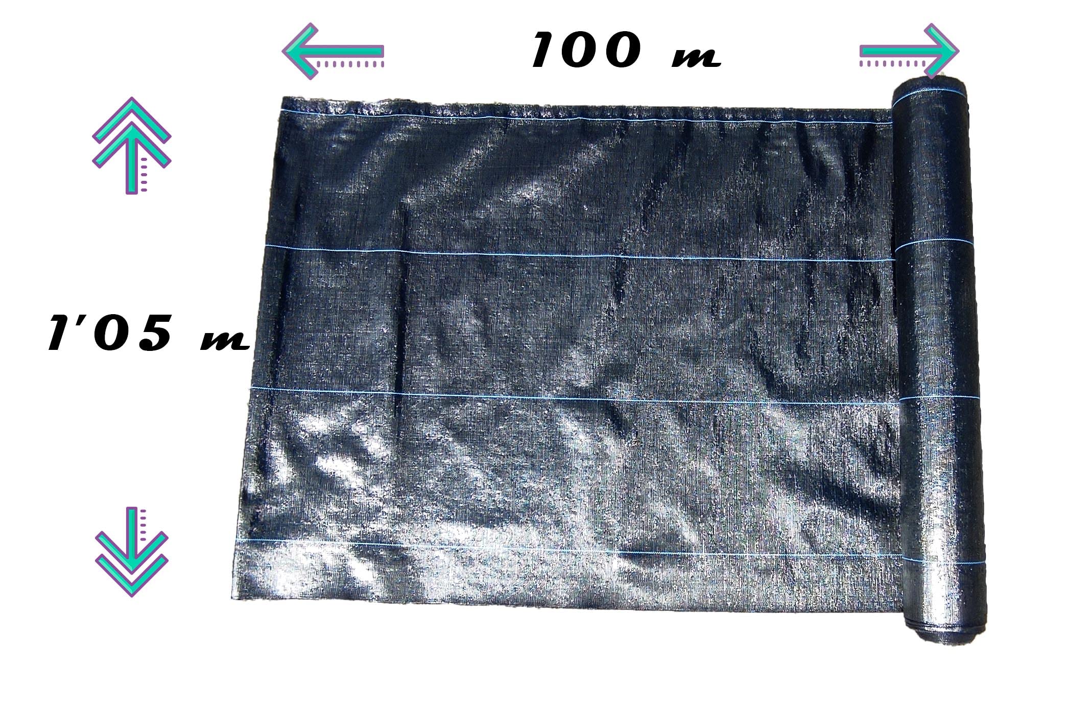 Malla antihierbas - 1'05 x 100 Metros - 105 gr/m2 - Tela Antihierbas Jardin Negra con Cuadros guía - Manta Antihierbas de Plástico para Huerto - Protección UV hasta 5 Años