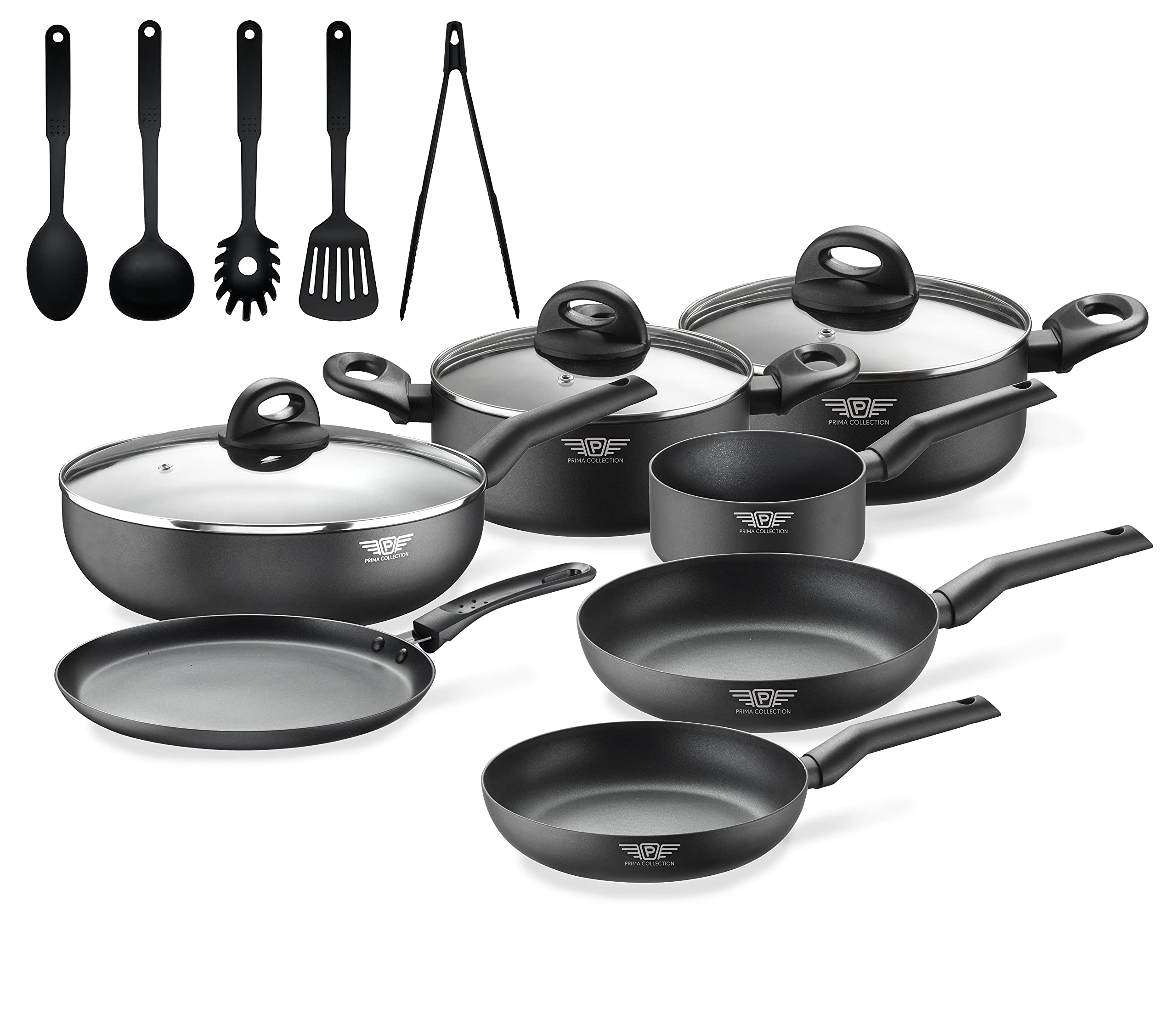 Prima Collection Black Batteria da Cucina 15 Pezzi Antiaderente Induzione