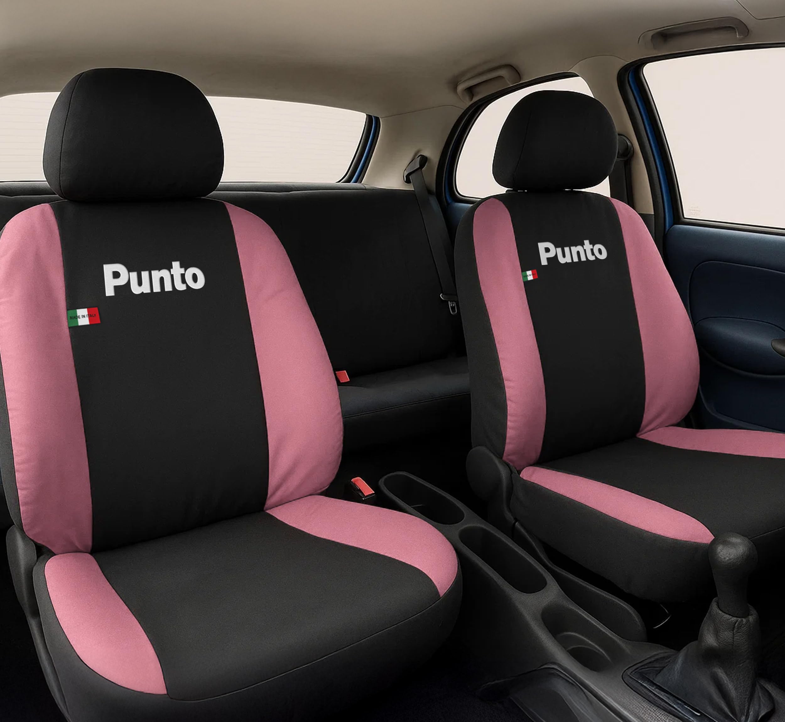 Coprisedili Anteriori Per Fiat 500 – Set 6 Pezzi In Policotone Con Ricamo Centrale, Nero, Made In Italy, Con Ganci
