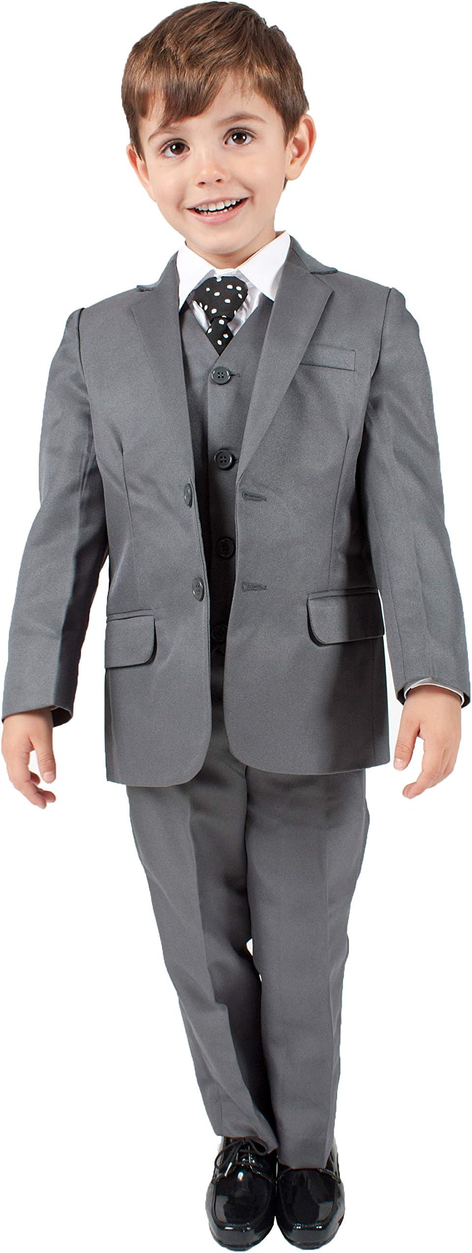 RomarioBoys Suits Boys Grey Suit 5 Piece Wedding Party Formal Outfit Pageboy (0-3M - 14Yrs)