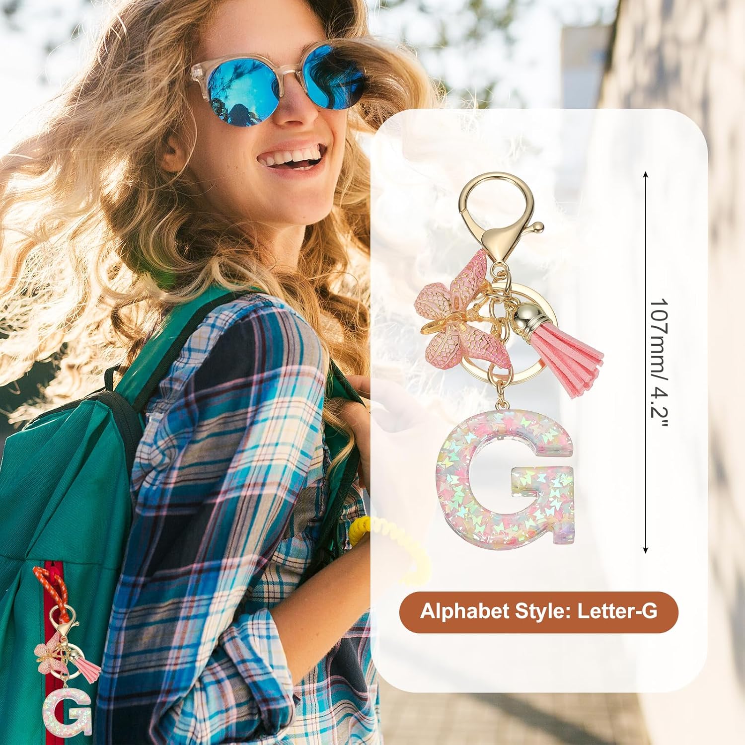 MECCANIXITY Initial Letter Keychain, Cute Tassel Butterfly Keychain Letter Charm for Women Girls Key Purse Handbag