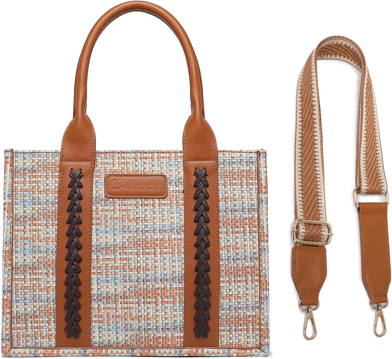 BOLOSTA Medium Purse for Women PU Leather Tote Bag Western Satchel Handbag Purses Ladies Top Handle Crossbody Shoulder Bag, Brown