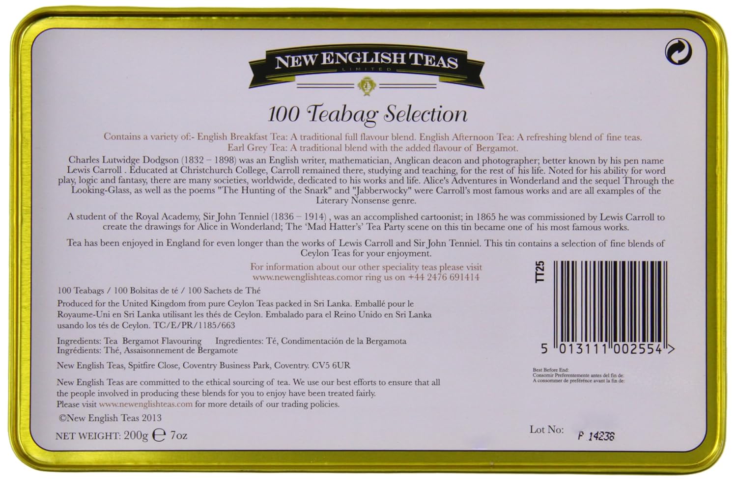 Alice In Wonderland Tea Tin with 100 English Teabag Selection