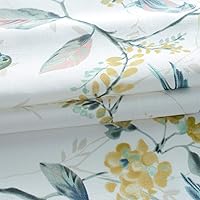 Vista 4 de VOGOL Cenefas con patrón de pájaros para ventanas de cocina, cenefa texturizada de lino con estampado floral y pájaros para ventanas pequeñas