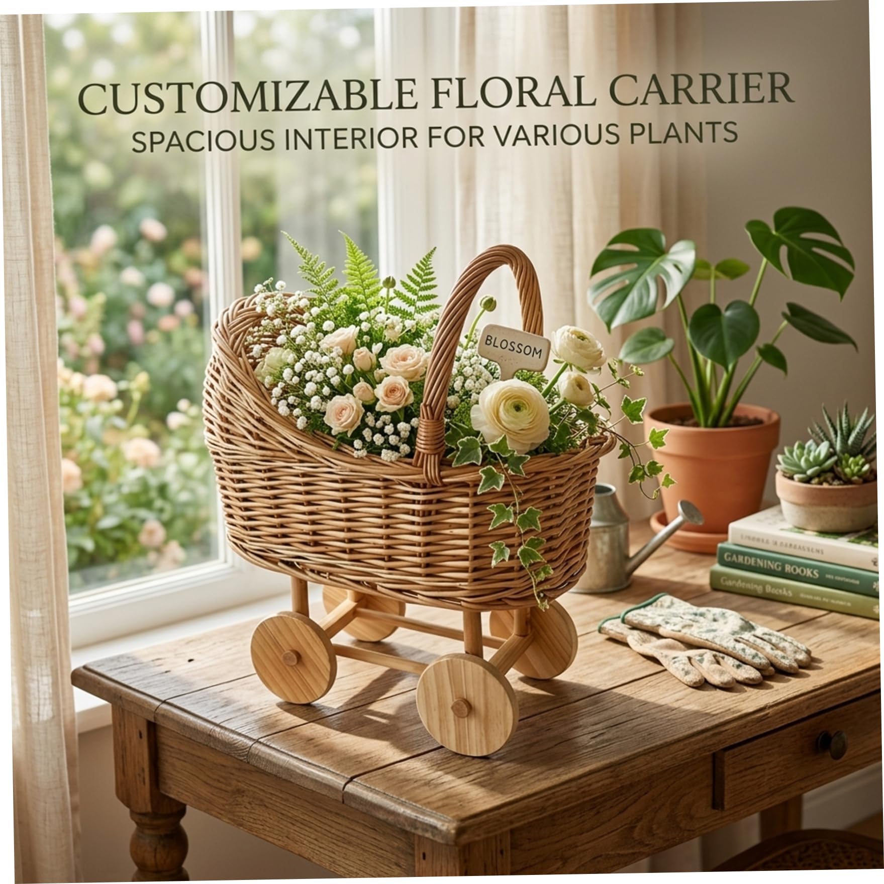 Puppenwagen aus Weide im Vintage-Stil – ideal für Babypartys Kinderzimmer Blumenarrangements und zur Aufbewahrung im Haushalt.
