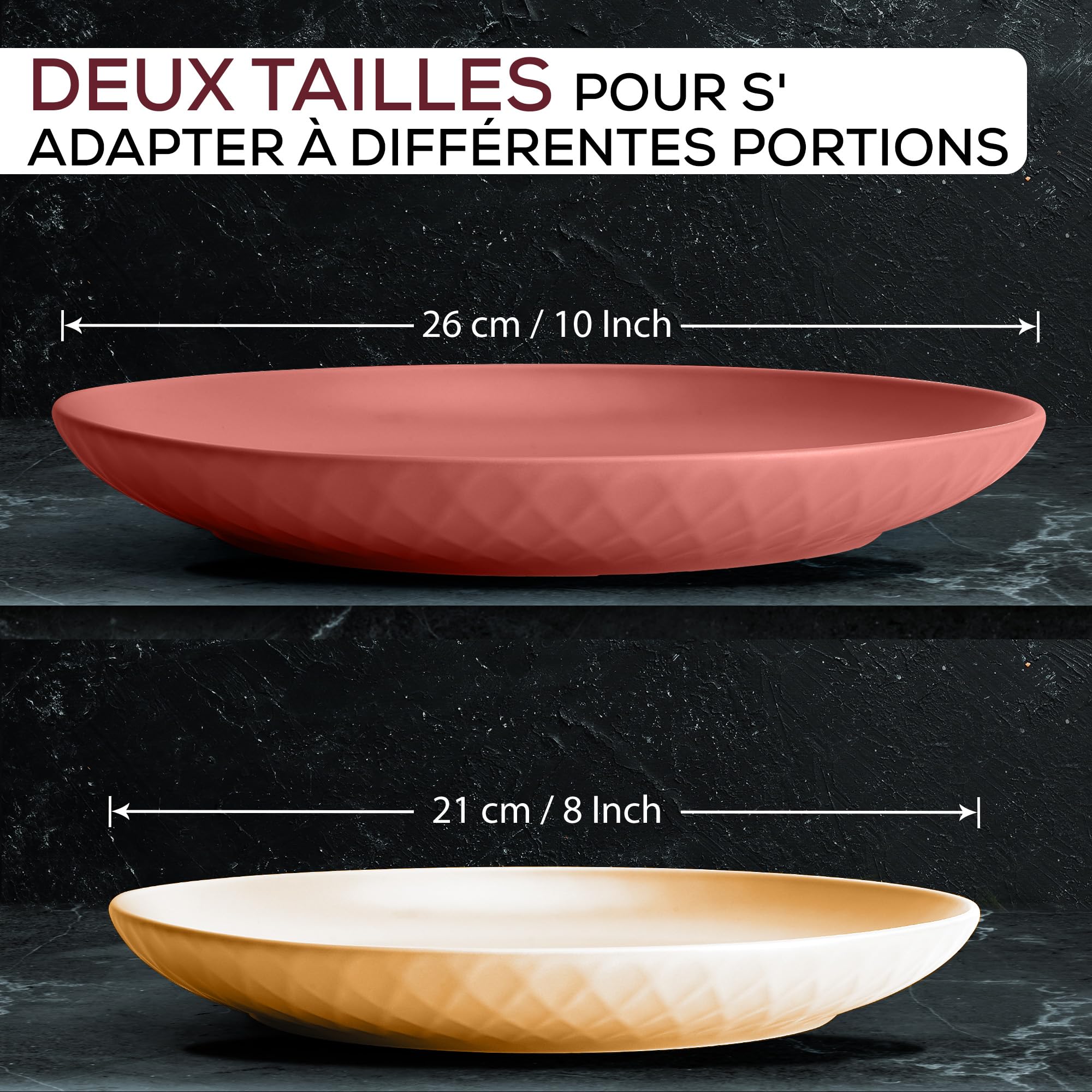 MIAMIO - lot de 6 assiettes céramiques 26 cm Palmanova (Rouge) pour cuisine | Assiettes en céramique pour repas et desserts, 26 cm, Palmanova (Rouge). Pratique pour les repas et boissons à la maison.