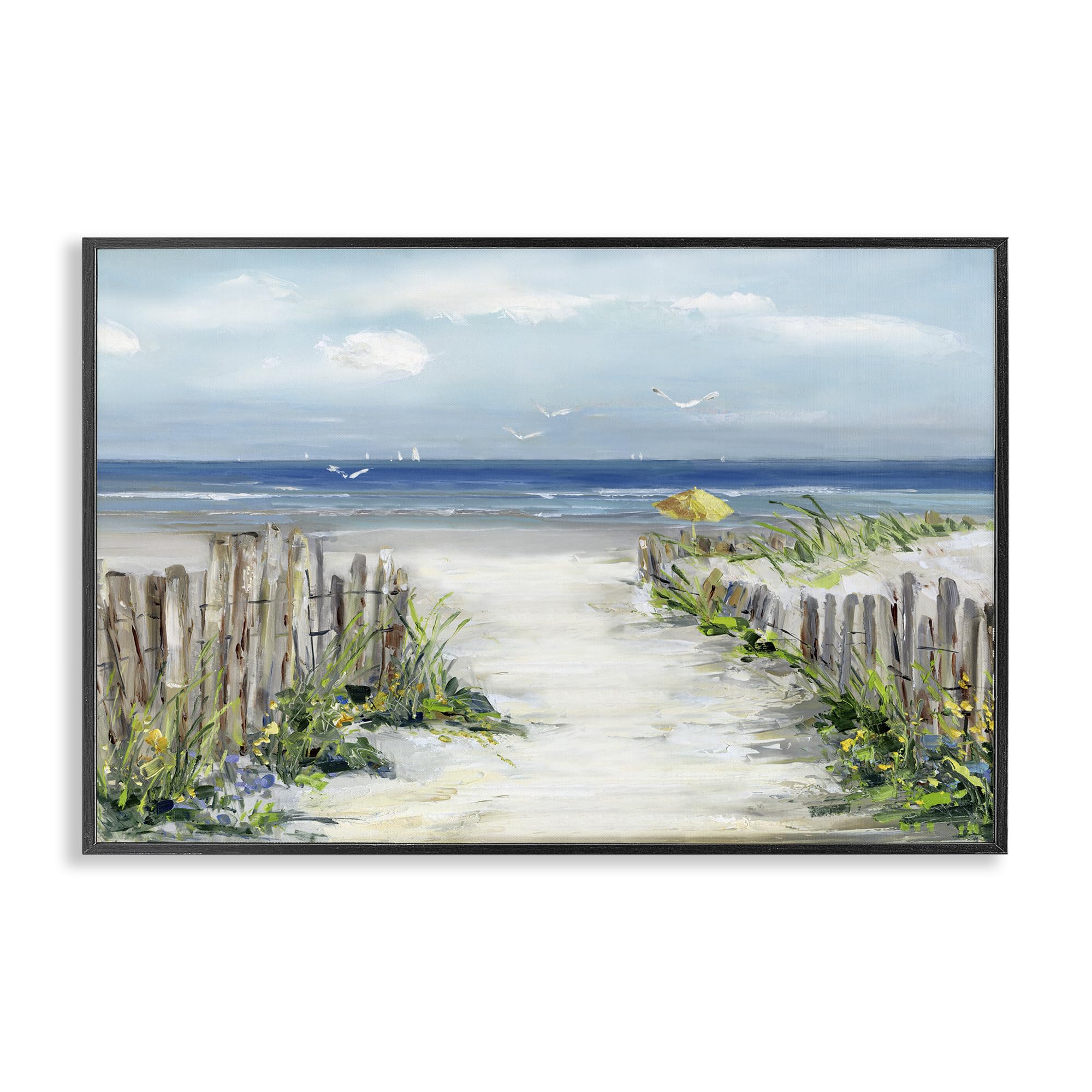 Stupell Industries Midnight Black (Textured) Sunlit Dune Path To Ocean, 16 X 24 Inch Framed Giclée Print