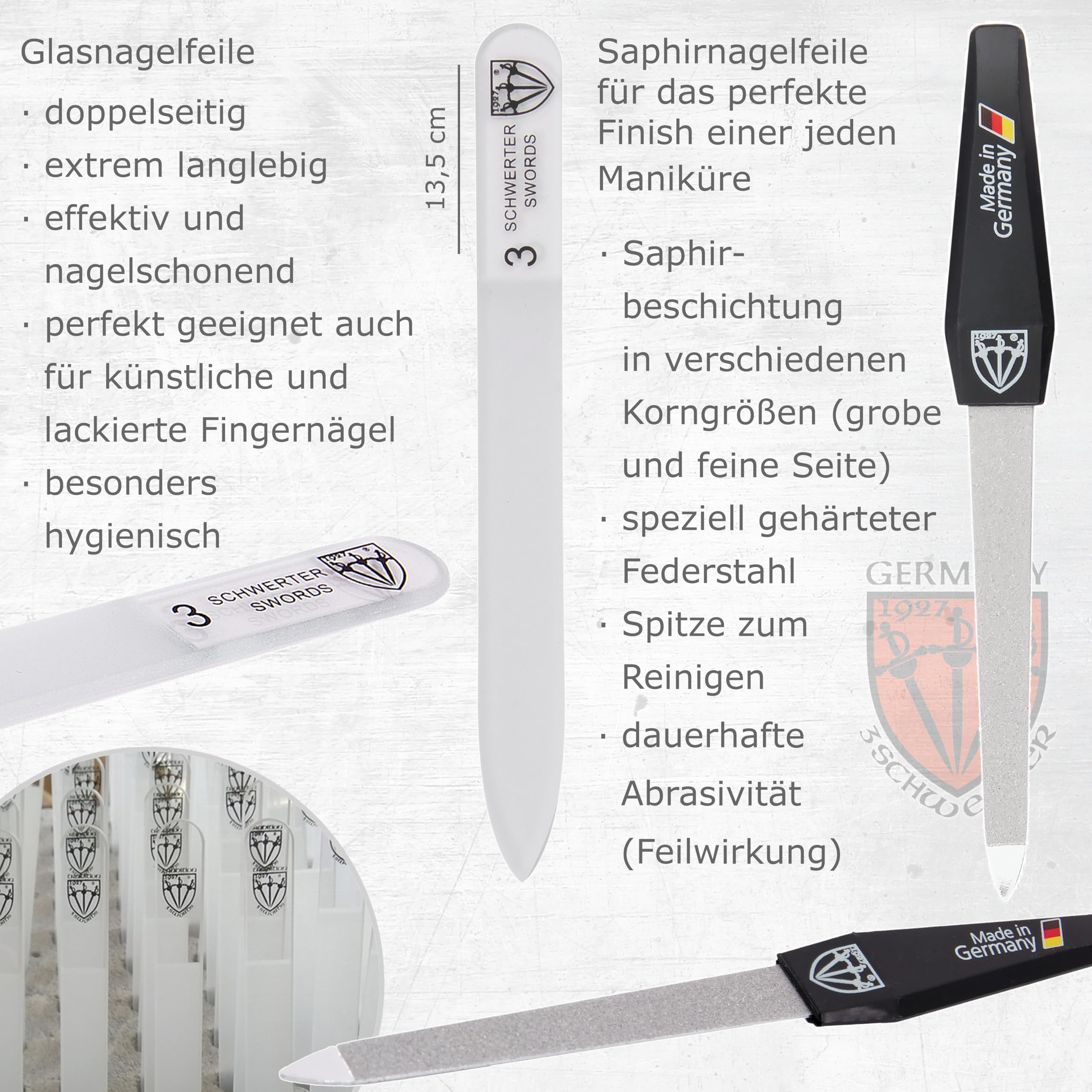 DREI SCHWERTER - Germany 10-częściowy zestaw "Spezia" | Zestaw do manicure i pedicure w etui z ekoskóry w kolorze koniakowym | W zestawie: nożyczki do paznokci, nożyczki do skóry, szczypce do paznokci