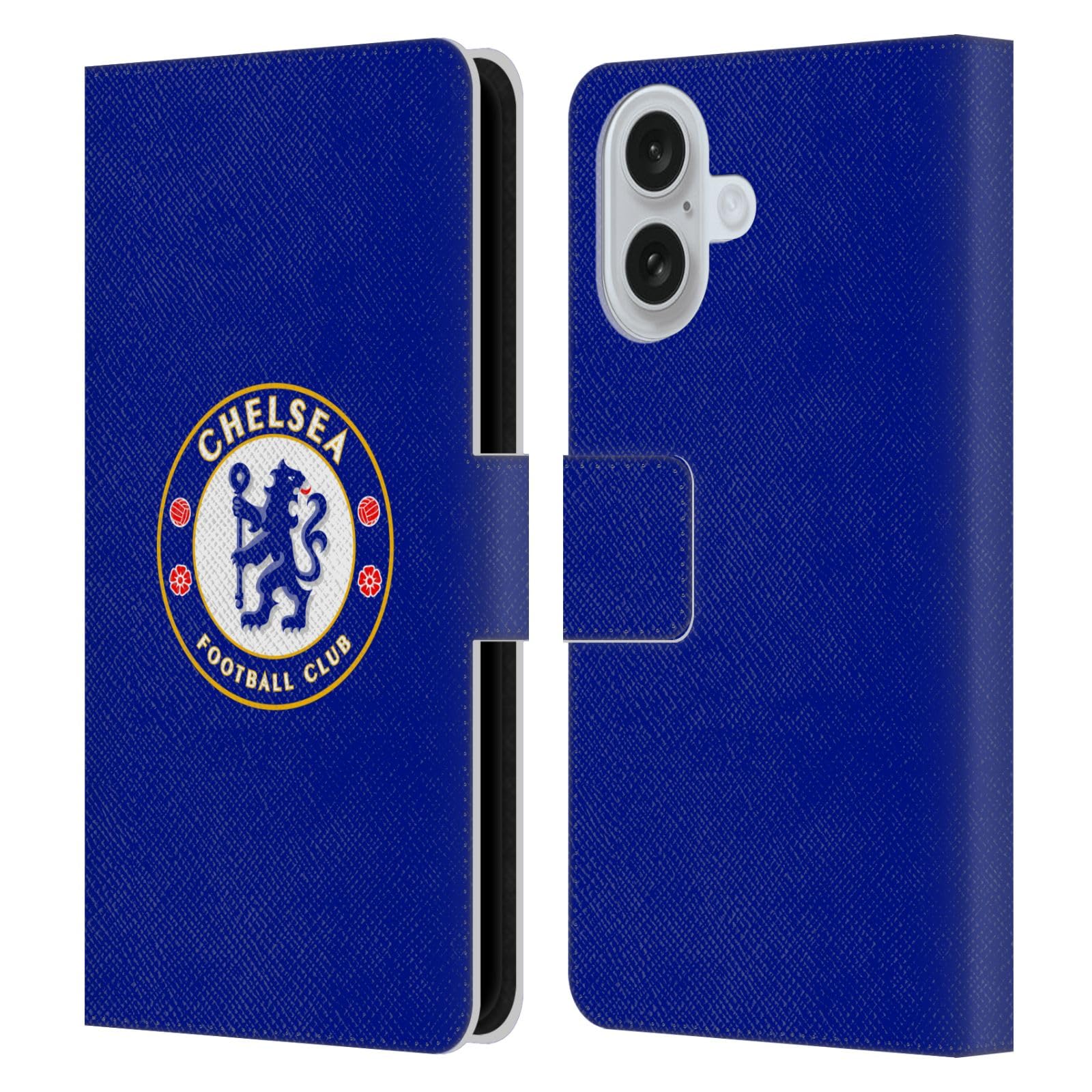 Head Case Designs Officially Licensed Chelsea Football Club Plain Blue Crest Leather Flip Case Compatible With Apple iPhone 16 โ image 1