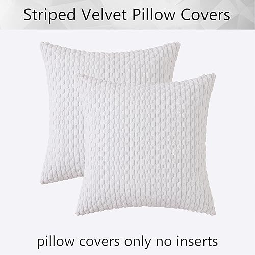 Miniatura 7 de Kevin Textile - Juego de 2 fundas de cojín decorativas de pana a rayas sólidas de terciopelo afelpado para sofá, lavable a máquina, 20 x 20