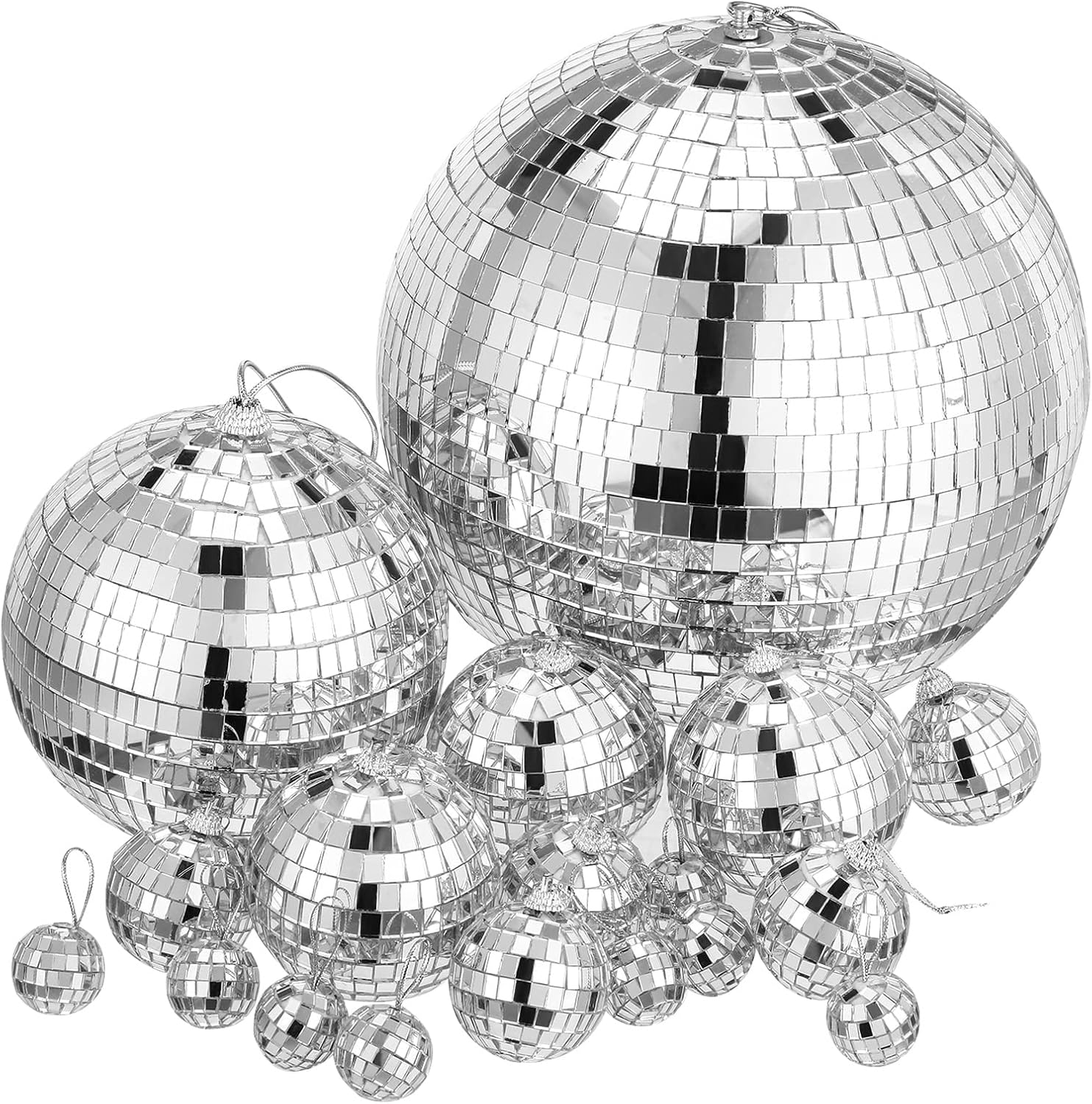40 Pack Mirror Disco Ball in Variety Silver Hanging Glass