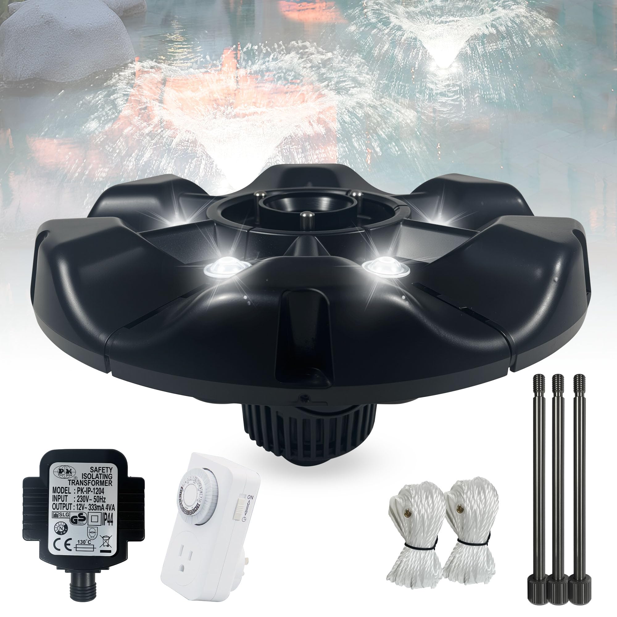 Aireador de estanque para fuentes decorativas de 10000 GPH con 8 luces LED y modo degradado