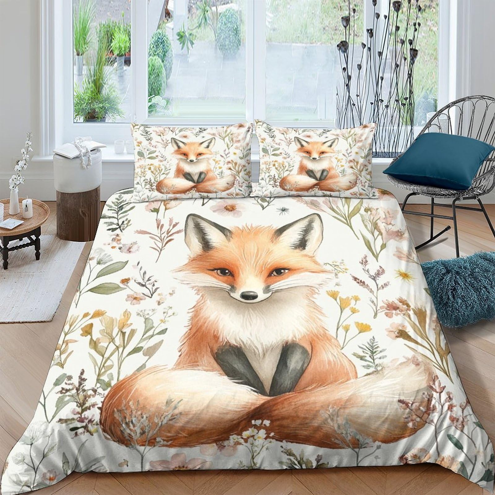 Ctjqhvkz Style-7 3D Printed Fox Forest Fitted Sheet Microfiber Non Slip Bed Cover For Bedroom Guest Room Easy Care Decor Single（135X200cm）