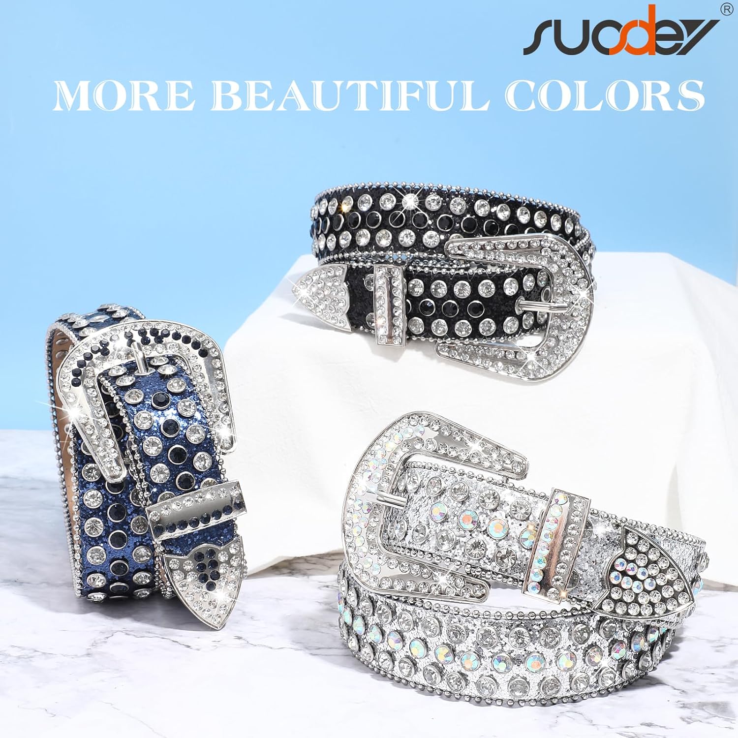 SUOSDEY Women Men Rhinestone Belt Unisex Sequin Strap Bling Crystal Western Studs Glitter Luxury Belt for Jeans Pants Dress - Image 8