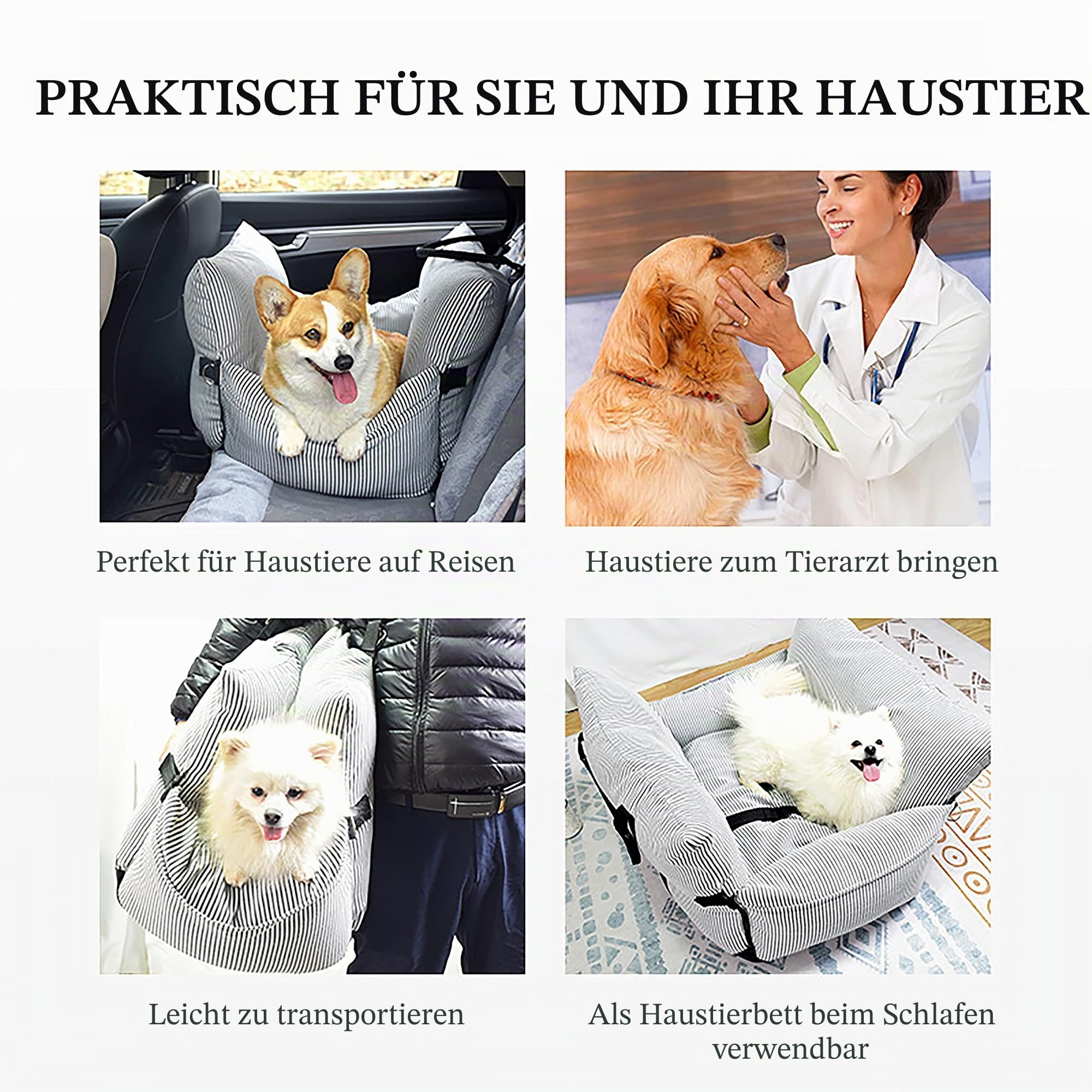 Johnear Autositz Sitzerhöhung für Mittlere Hunde 2 in 1 Hundebett Auto Reise mit 2 Taschen，geeignet bis zu 30kg Haustier，Hundebett Transporttasche Couch mit Sicherheitsleine