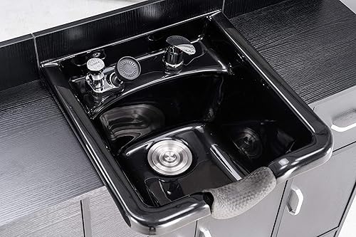 Miniatura 5 de BarberPub Estación multifuncional de lavabo de champú con cuenco de champú para estilista, gabinete de belleza de spa de salón con rociador de