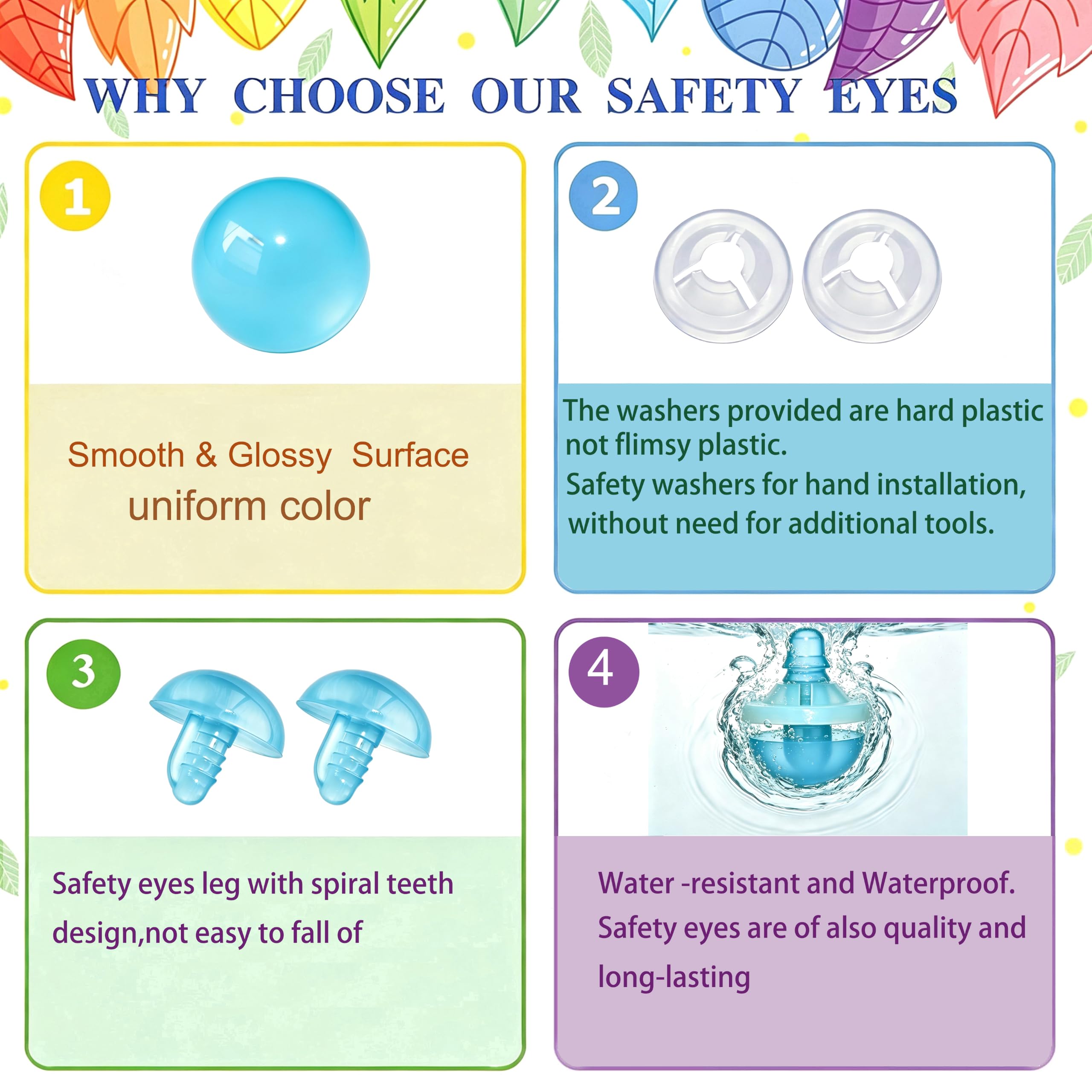 60 ojos de seguridad y arandelas seguras para ganchillo amigurumi, ojos de seguridad grandes de plástico de 24 mm, ojos de ganchillo para amigurumi, manualidades, suministros de