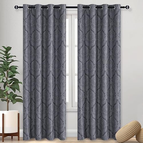 Miniatura 107 de DWCN - Cortinas blackout para dormitorio, diseño de damasco con aislamiento térmico y ojales, para sala de estar, juego de 2 paneles de cortina