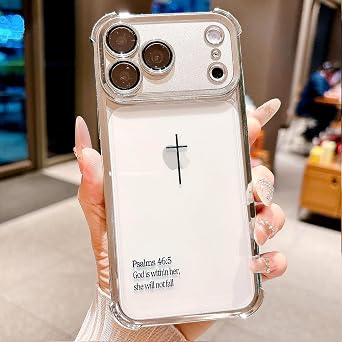 Bible Verse Design Phone Case for iPhone 17 Pro Max, Electroplated Frame Clear Simple Case with Cute Fashion Cross Pattern, Soft TPU Shockproof Cover for Girls Women and Men - Clear Silver
