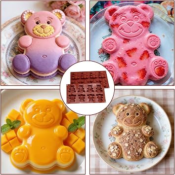 Bear Shape Silicone Cake Mould, Gummy Bear Mould, Gummy Moulds, Jelly Mould, 8 Cavity Fluted Cake Pop Mould, Nonstick Baking Bakeware Reusable Silicone Mold for Pastry, Dessert, Soap, Muffin, Bread
