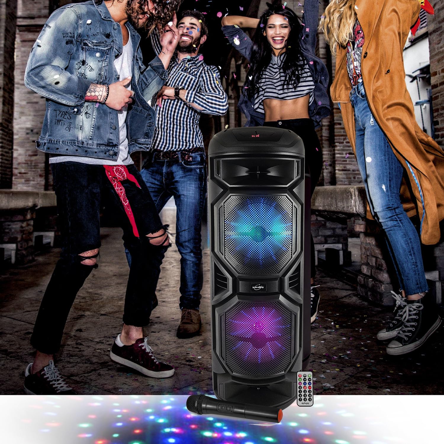 Enceinte Karaoké sur Batterie Lumineuse 800W - INOVALLEY - HP59-XXL - Bluetooth, USB, Microphone sans Fil, Réglage Bass