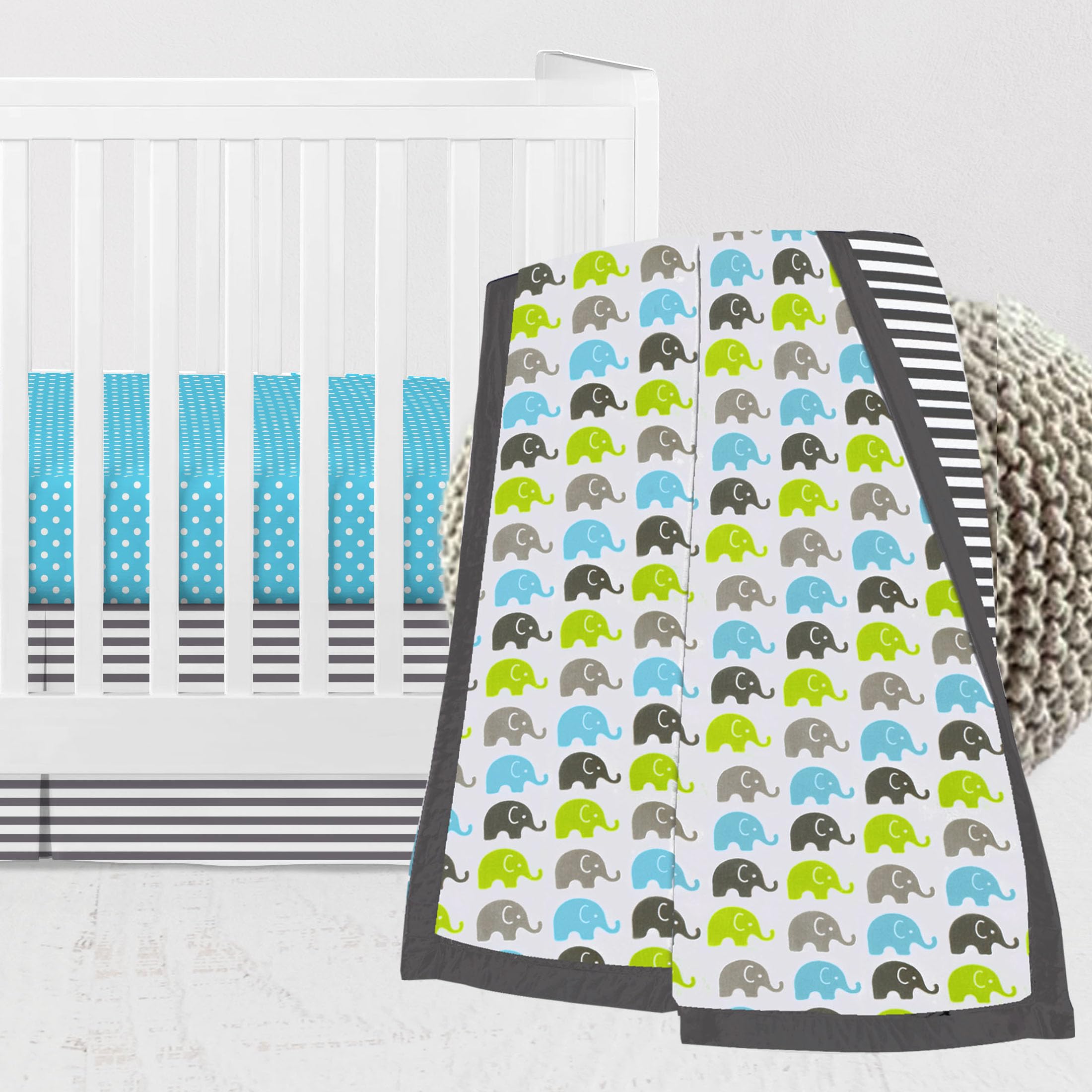 Bacati - Elephants Aqua/Lime/Gray 3 pc Crib Bedding Set