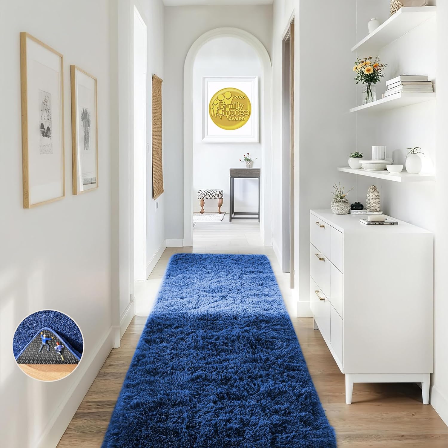 Ophanie Blue Runner Rug for Hallway, 2x6 Bedroom Bedside Living Room Rugs, Non Slip Fluffy Soft Shaggy Carpet for Kids Girls Boys Dorm Nursery Home Decor Aesthetic
