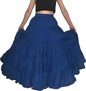 YSJERA Women's Cotton 5 Tiered A Line Pleated Maxi Skirt Long Boho Gypsy Dance Skirts