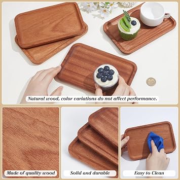 Set of 8 Solid Wood Serving Plates and Trays Rectangular Serving Plate with Rim 20.2 x 13.1 x 1.4 cm Wooden Tray Sausage Plate Cheese Plate with Cheese and Fruit