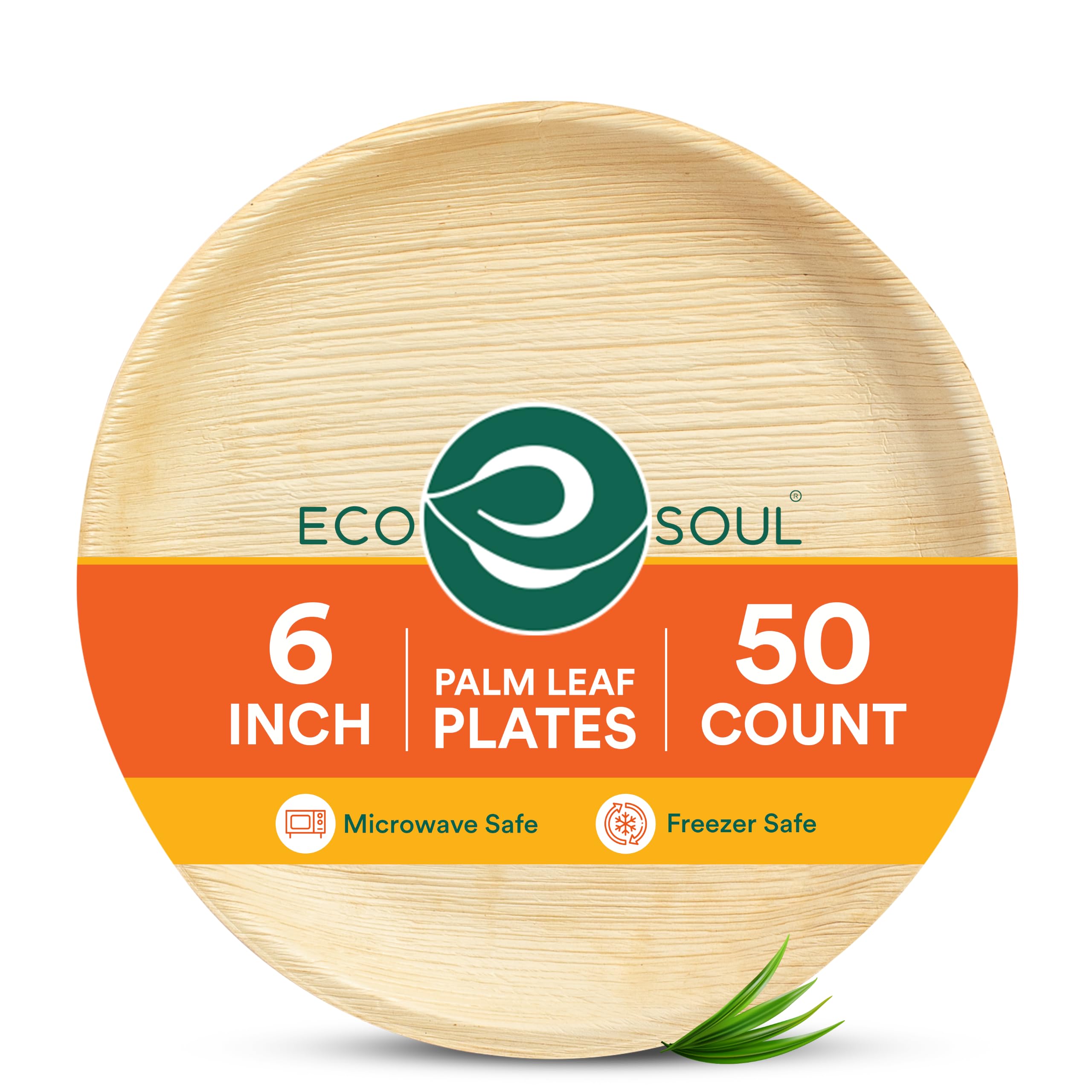 ECO SOUL Talerze z liścia palmowego 15 cm Okrągłe 50 sztuk Biodegradowalne Kompostowalne jednorazowe