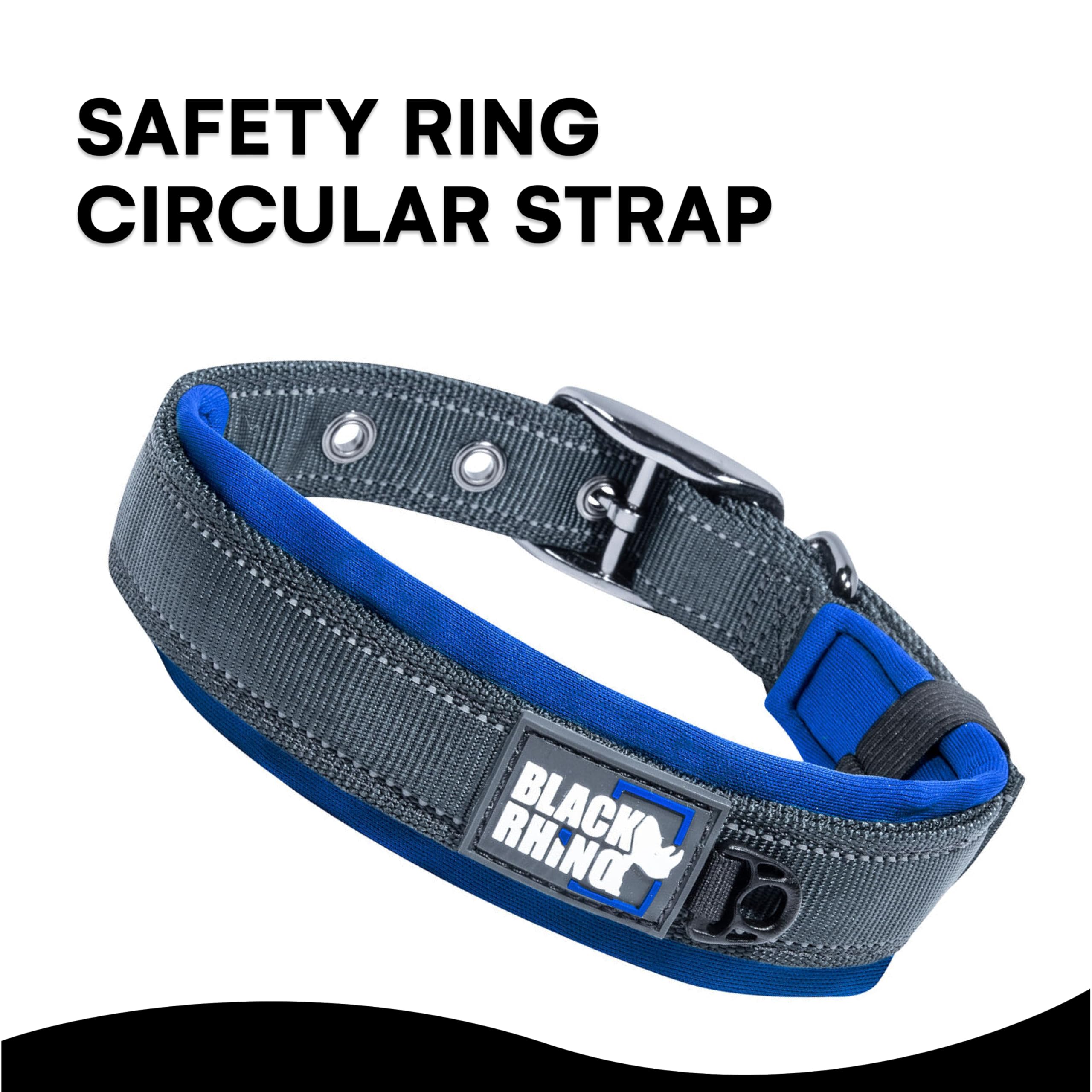 Black Rhino - Collare per cani imbottito in neoprene ultra morbido, per tutte le razze, confortevole, resistente, regolabile, riflettente, impermeabile (L, Blu Sport/Nero)