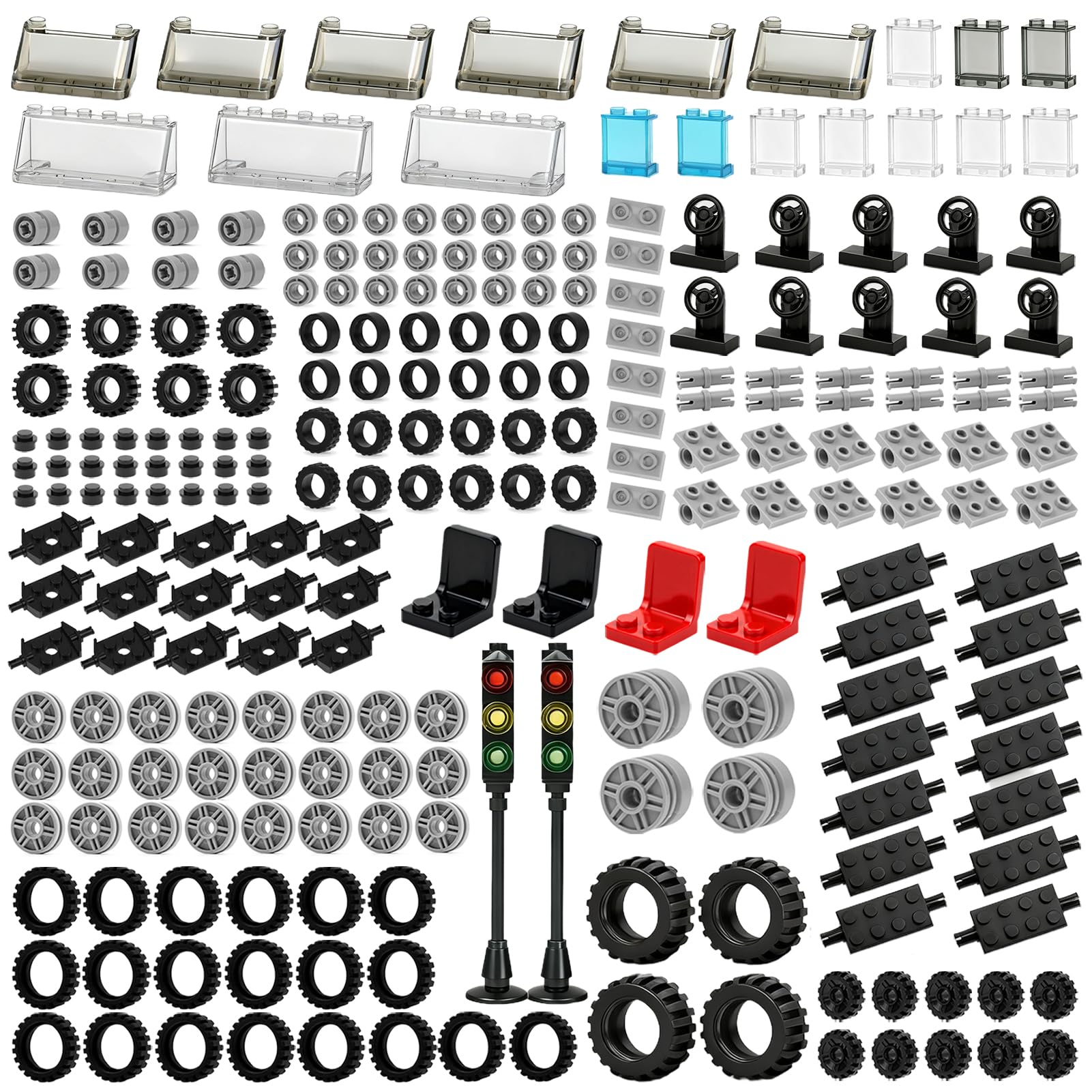 Pamvava Wheels and Axles Sets Tires, City Car Parts Pieces, Windshield Vehicle Accessories Construction Boys Toy