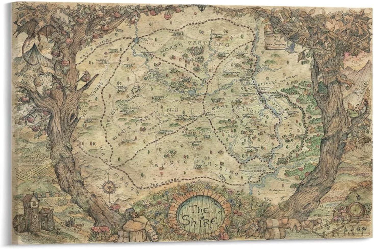 Lord Of The Rings Shire Map The Shire Map - The Lord Of The Rings Hobbit World Map Canvas Wall Art For  Modern Family Room Decor Aesthetic Dedroom Gifts Poster 24X36Inch(60X90Cm)  : Amazon.co.uk: Books