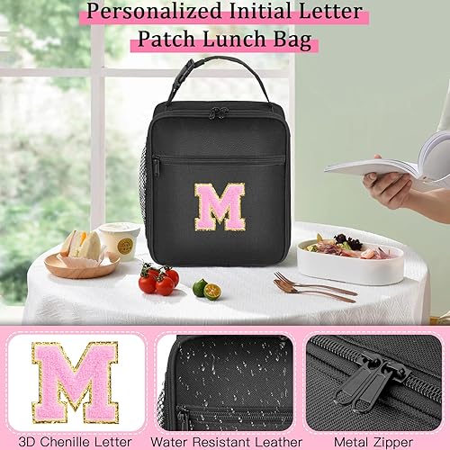 Miniatura 3 de Lonchera aislada con inicial, lonchera con parche de letra inicial para adolescentes y adultos, bolsa de almuerzo reutilizable para hombres y