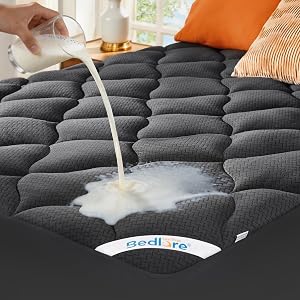 Protège-matelas imperméable BEDLORE taille reine avec poche profonde de 6 à 18 po gris | Surmatelas matelassé, respirant et silencieux, housse de matelas rembourrée, lavable en machine
