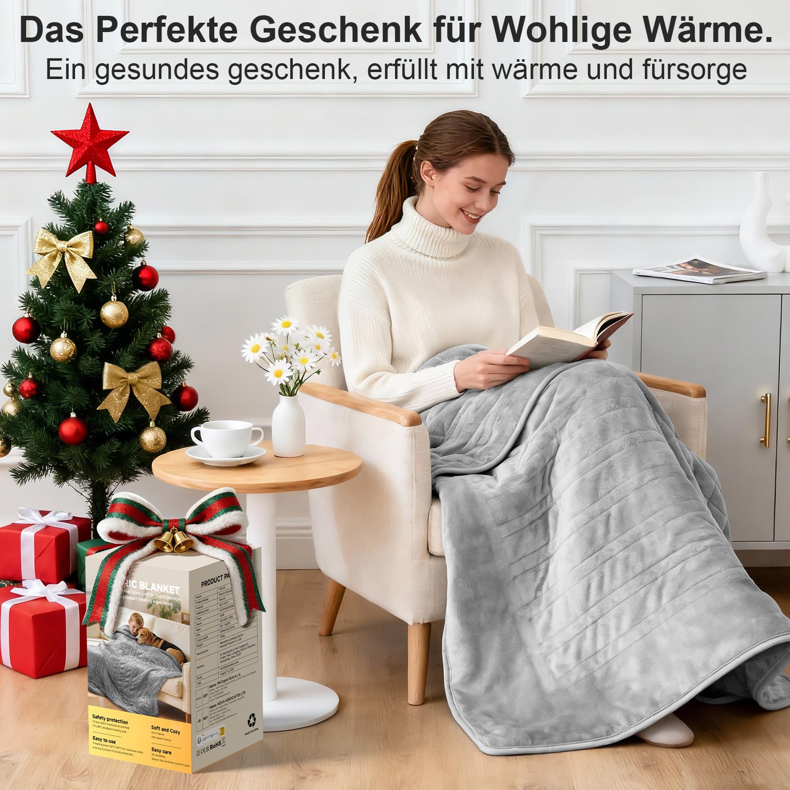 Heizkissen Heizdecke mit Abschaltautomatik 9 Temperaturstufen 6 Timer Maschinenwaschbar Überhitzungsschutz Flanellstoff 130x160cm