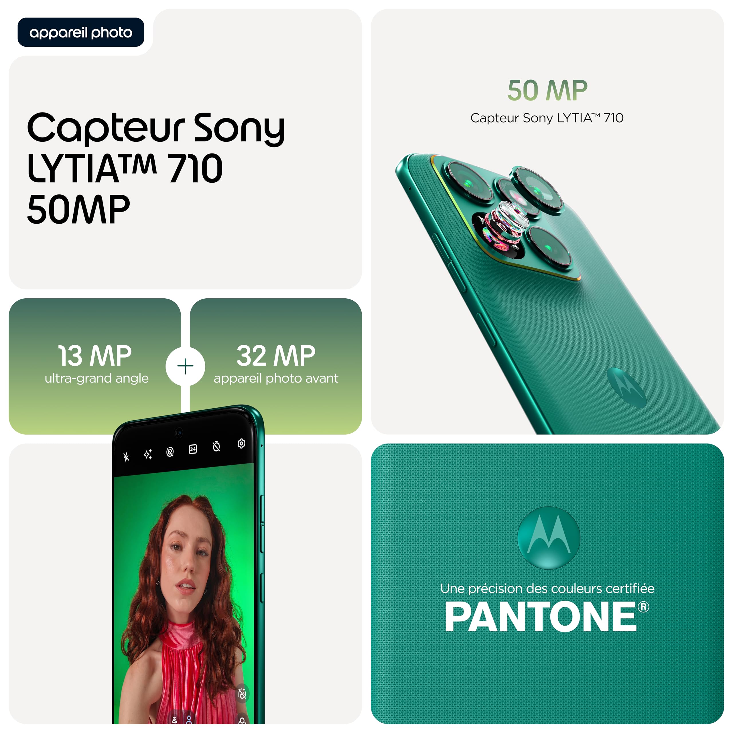 Motorola Edge 70 Fusion 8 256 5G, Pantone Sporting Green (Vert) | Triple capteur Sony Lytia, écran 6,78" pOLED, Snapdragon 7s Gen 3, 5200 mAH