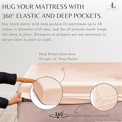Miniatura 2 de Sábanas de tamaño matrimonial XL, juego de sábanas de 4 piezas 100% algodón natural, sábanas extra de 500 hilos, se adapta a colchones de hasta 16