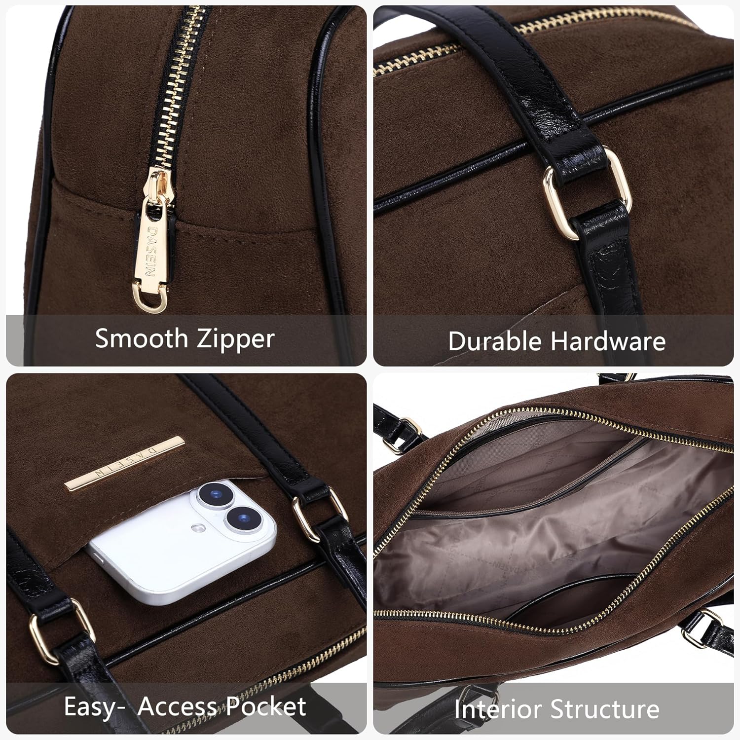 Dasein Faux Suede Shoulder Purses Retro Hobo Handbag Boston Style Bag East West Satchel for Women - Image 6