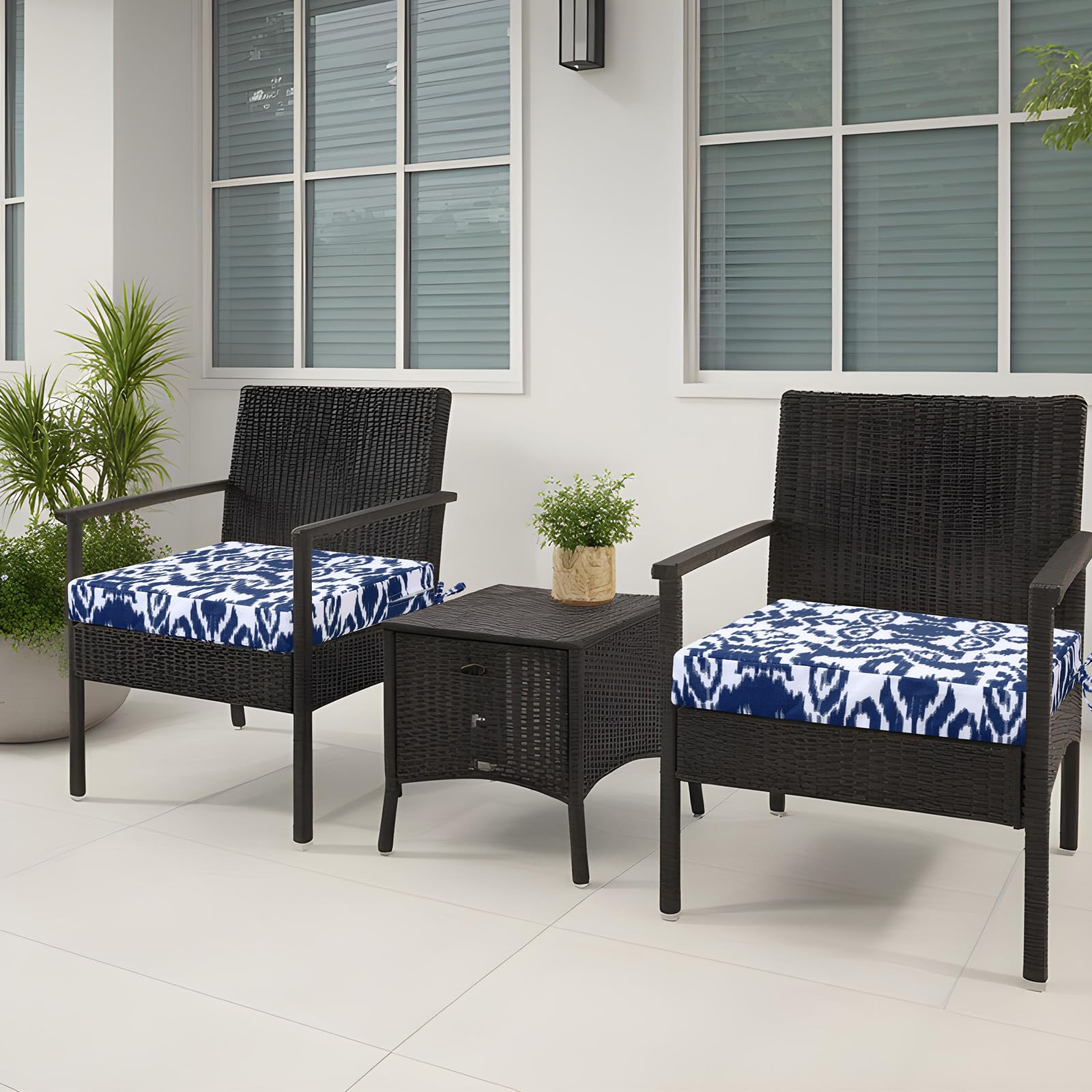 Lot de 2 coussins de chaise de jardin épais et imperméables pour mobilier d'extérieur avec attaches - 45 x 45 cm - Bleu marine