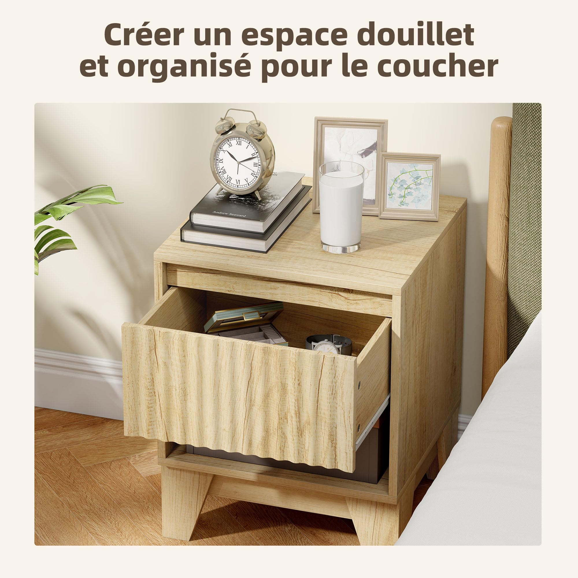 HOMCOM Lot de 2 Tables de Chevet étroites Table de Nuit Bois Naturel